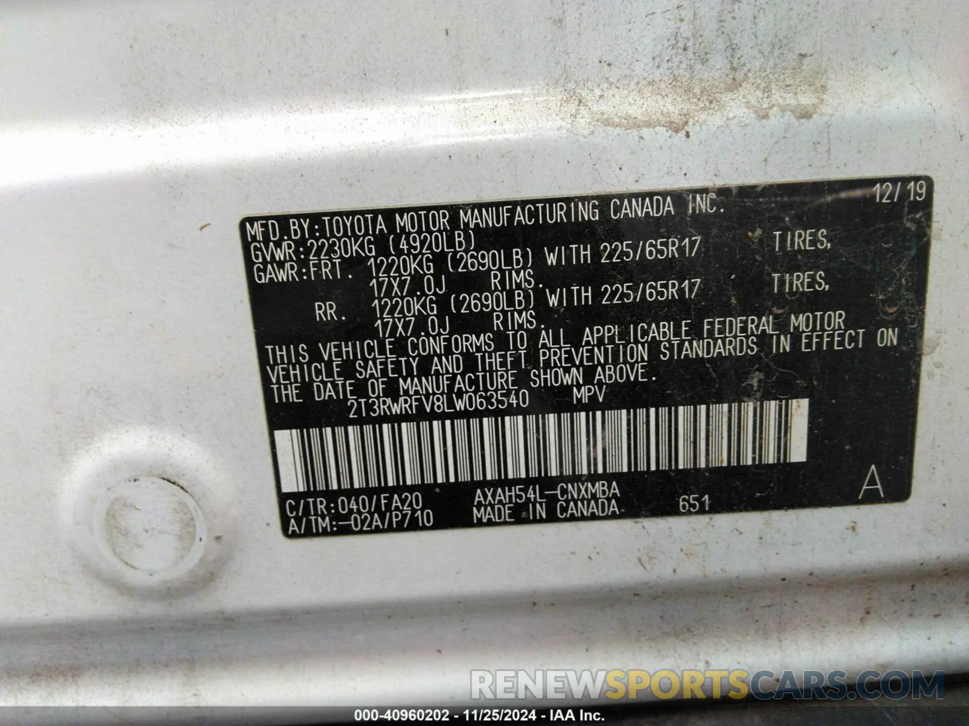 9 fotografías del automóvil dañado 2T3RWRFV8LW063540 TOYOTA RAV4 2020
