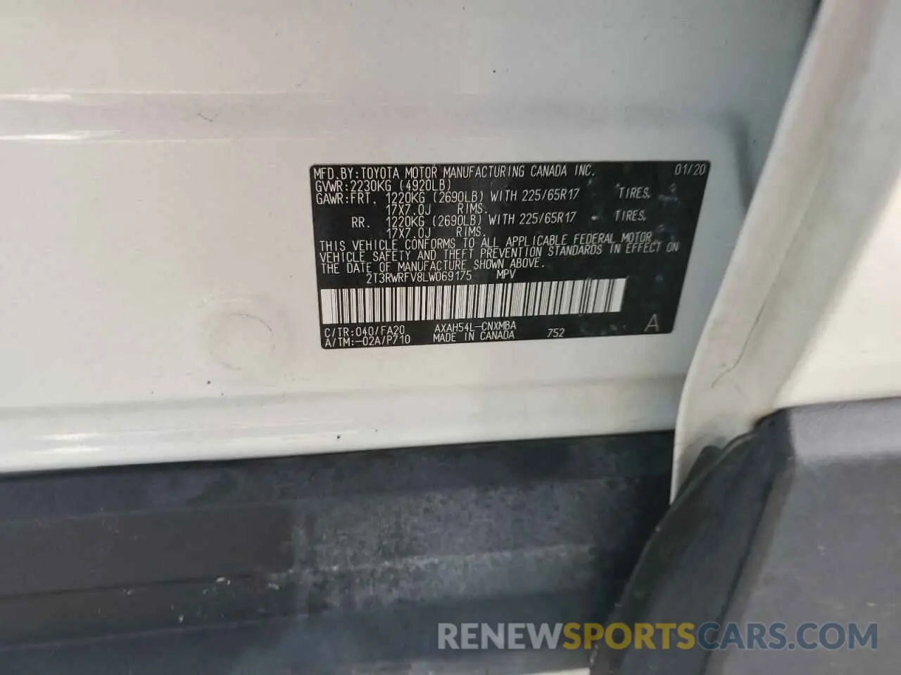 12 fotografías del automóvil dañado 2T3RWRFV8LW069175 TOYOTA RAV4 2020