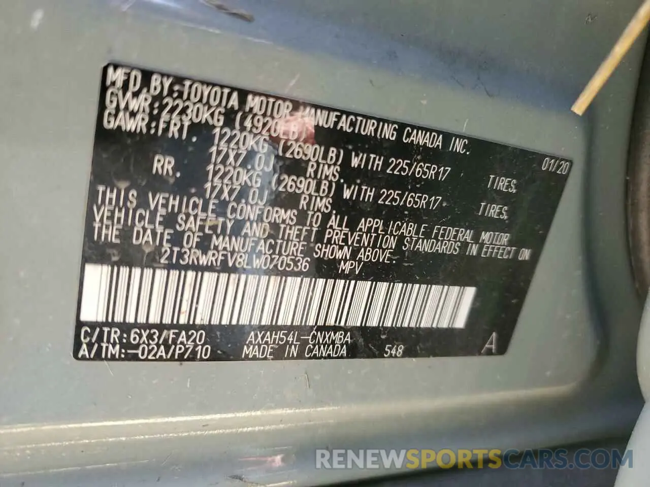 12 fotografías del automóvil dañado 2T3RWRFV8LW070536 TOYOTA RAV4 2020