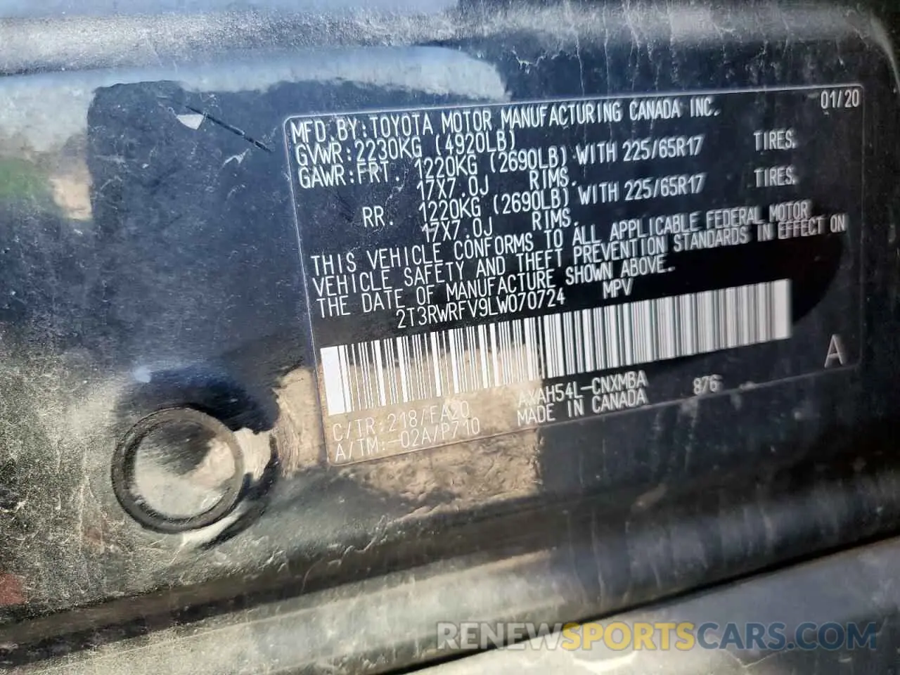 13 fotografías del automóvil dañado 2T3RWRFV9LW070724 TOYOTA RAV4 2020