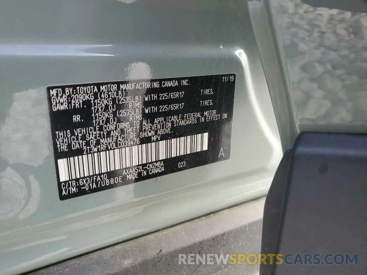 15 fotografías del automóvil dañado 2T3W1RFV0LC039476 TOYOTA RAV4 2020