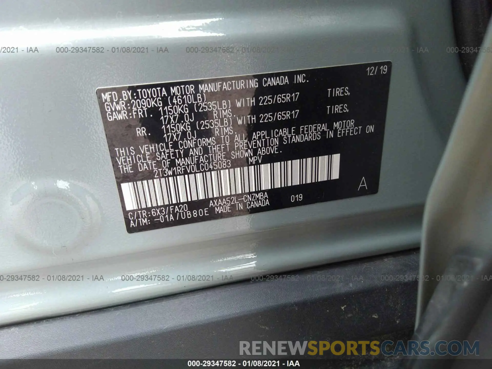 9 fotografías del automóvil dañado 2T3W1RFV0LC045083 TOYOTA RAV4 2020