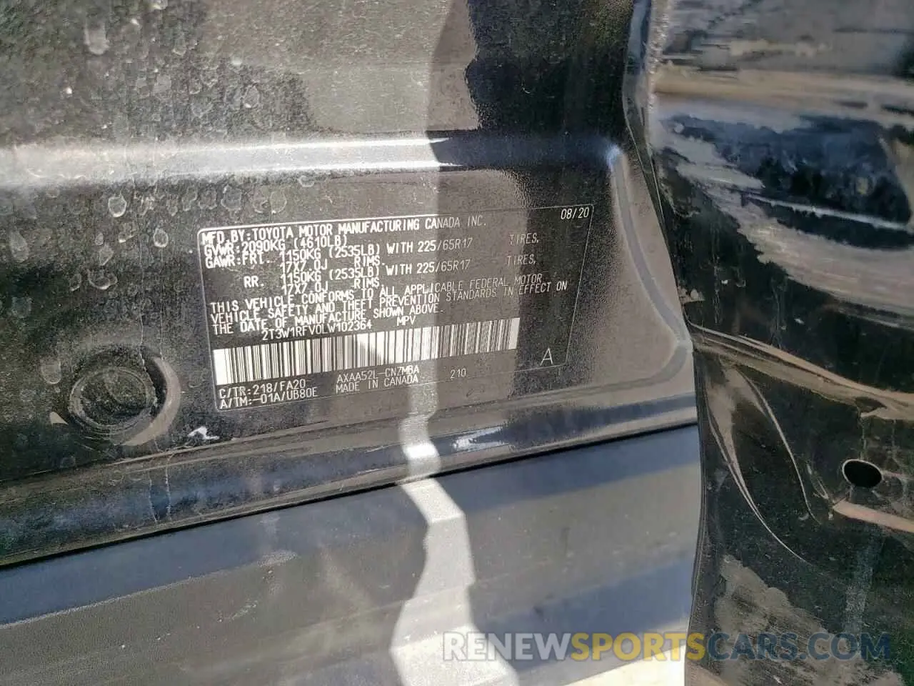 15 fotografías del automóvil dañado 2T3W1RFV0LW102364 TOYOTA RAV4 2020