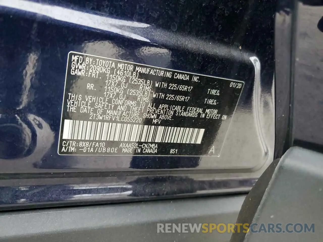 13 fotografías del automóvil dañado 2T3W1RFV1LC055220 TOYOTA RAV4 2020
