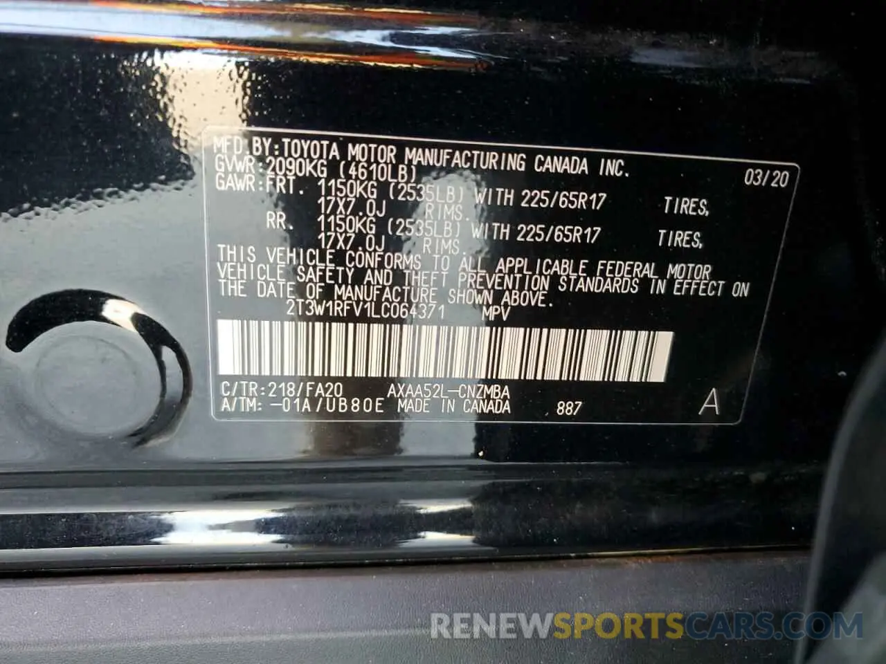 13 fotografías del automóvil dañado 2T3W1RFV1LC064371 TOYOTA RAV4 2020