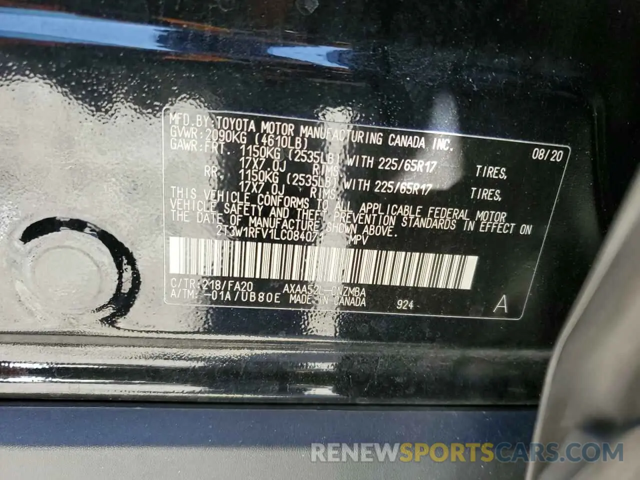 13 fotografías del automóvil dañado 2T3W1RFV1LC084071 TOYOTA RAV4 2020
