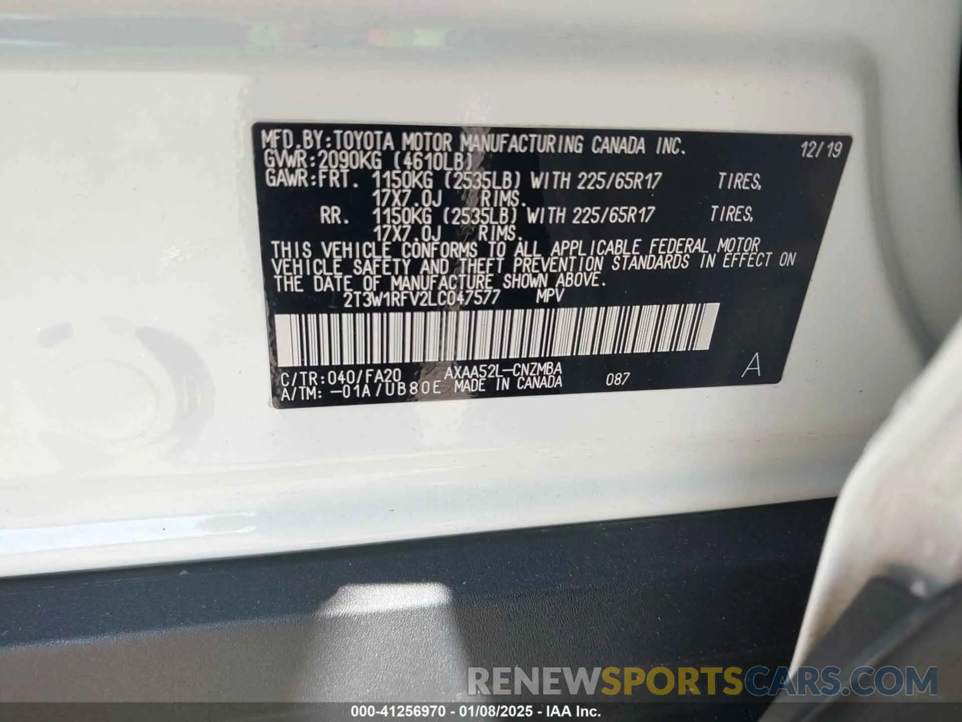 9 fotografías del automóvil dañado 2T3W1RFV2LC047577 TOYOTA RAV4 2020