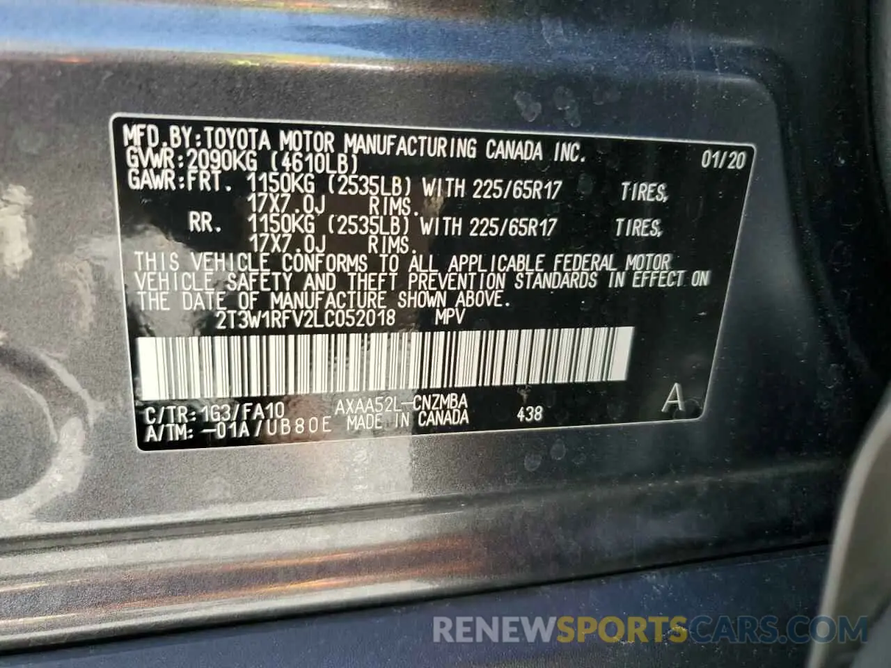 14 fotografías del automóvil dañado 2T3W1RFV2LC052018 TOYOTA RAV4 2020