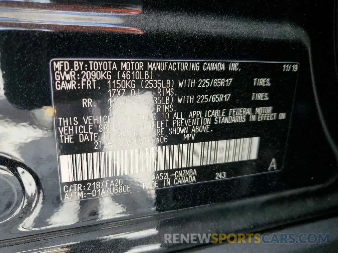 13 fotografías del automóvil dañado 2T3W1RFV2LW063406 TOYOTA RAV4 2020