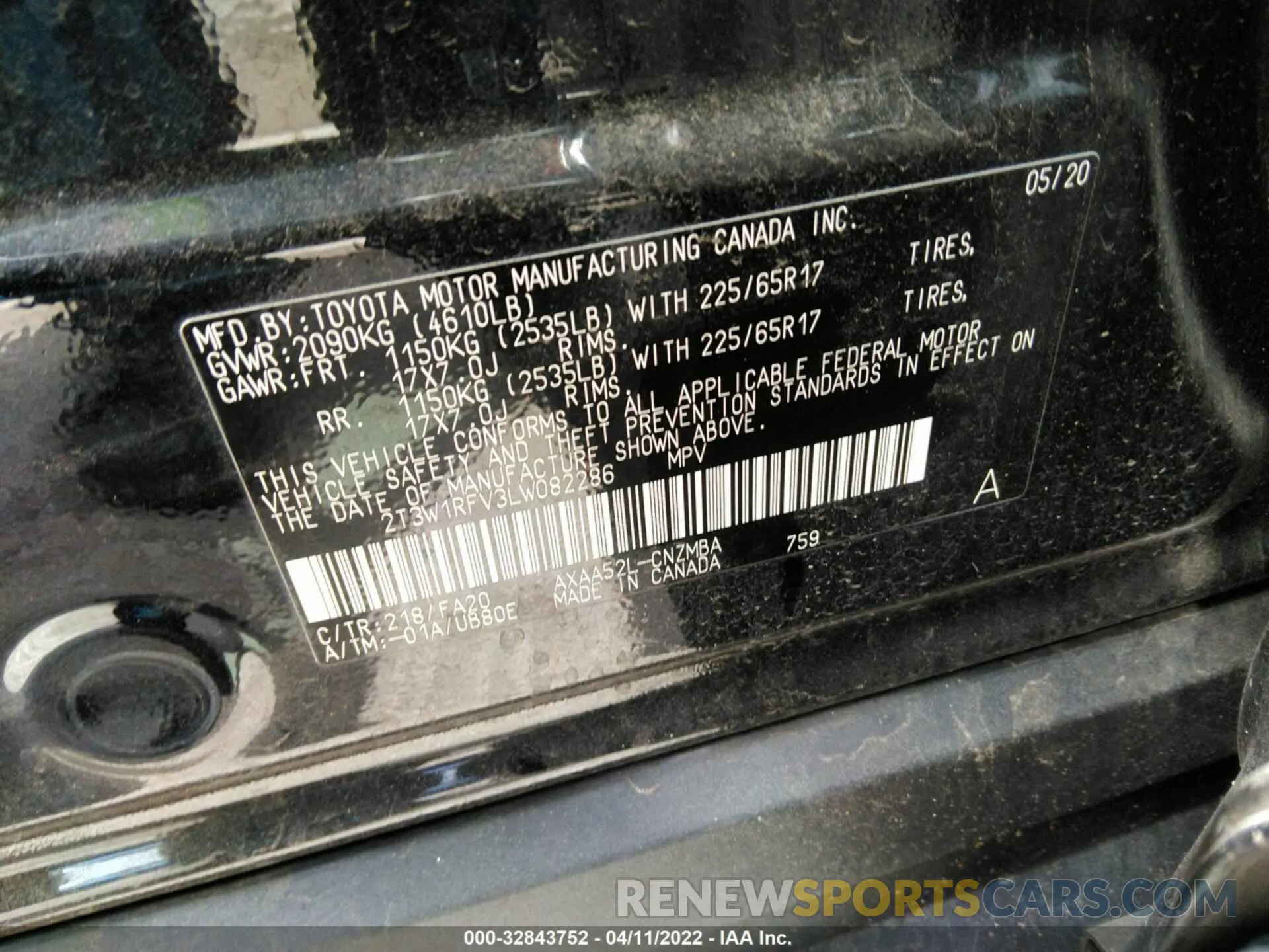 9 fotografías del automóvil dañado 2T3W1RFV3LW082286 TOYOTA RAV4 2020