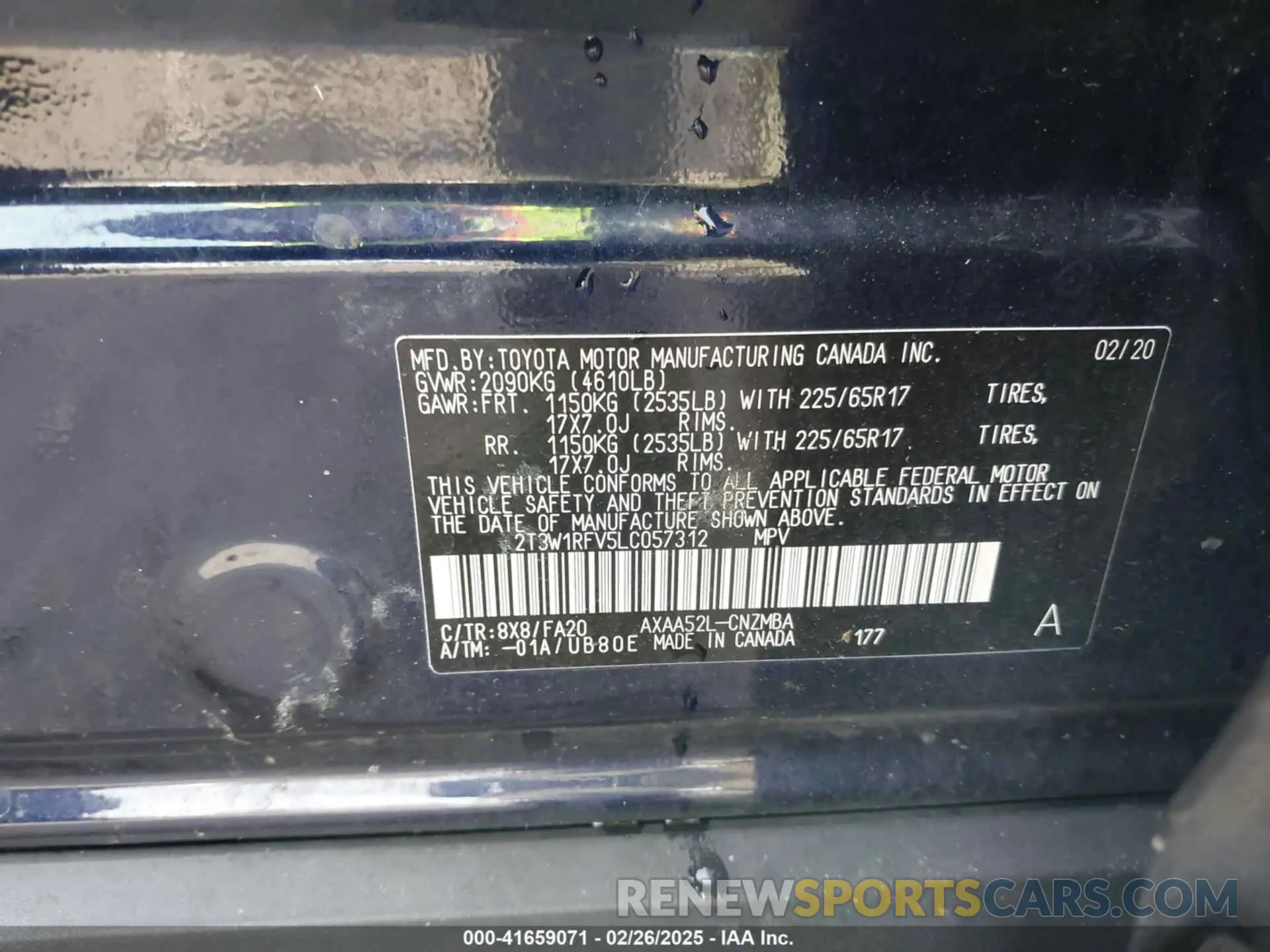 9 fotografías del automóvil dañado 2T3W1RFV5LC057312 TOYOTA RAV4 2020