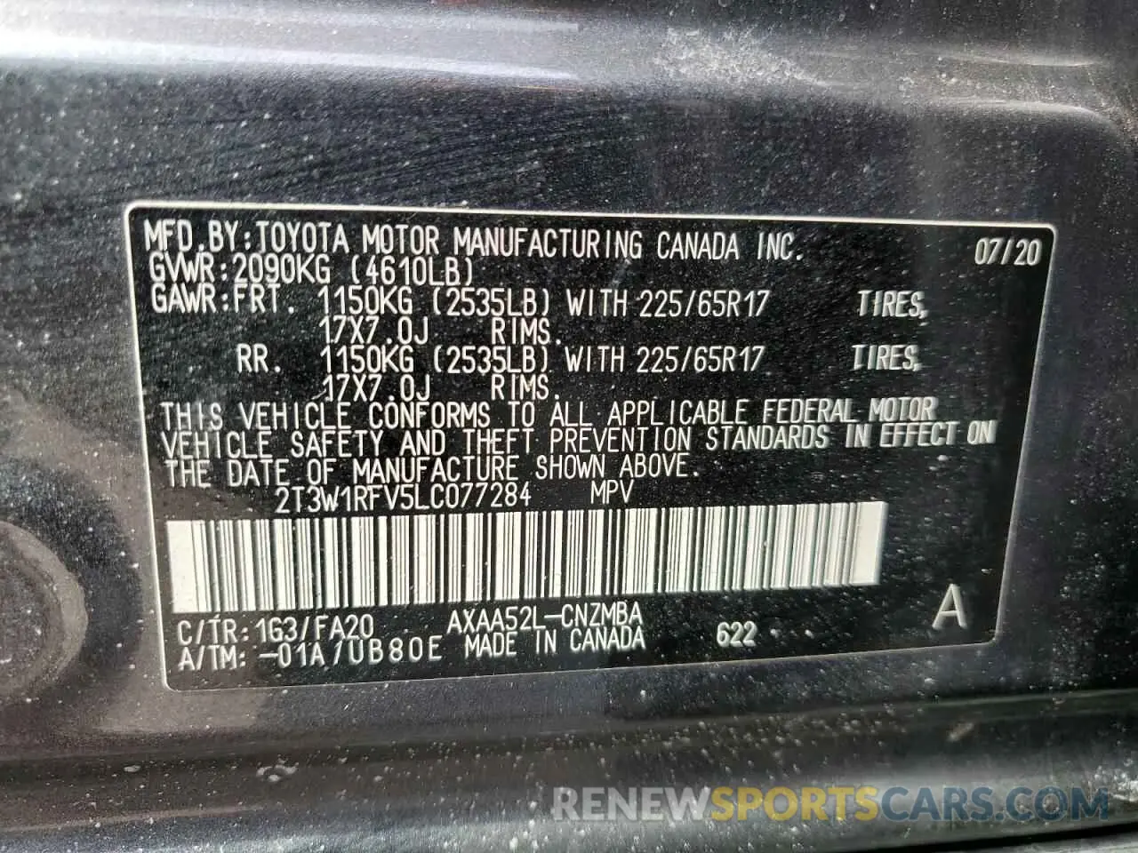 14 fotografías del automóvil dañado 2T3W1RFV5LC077284 TOYOTA RAV4 2020