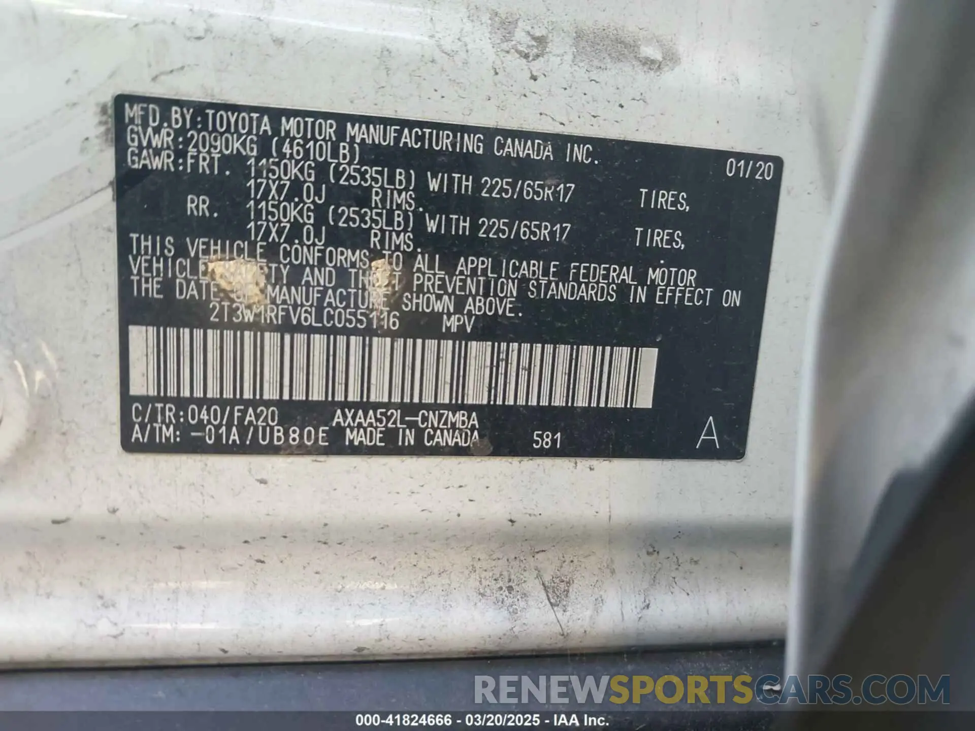 9 fotografías del automóvil dañado 2T3W1RFV6LC055116 TOYOTA RAV4 2020