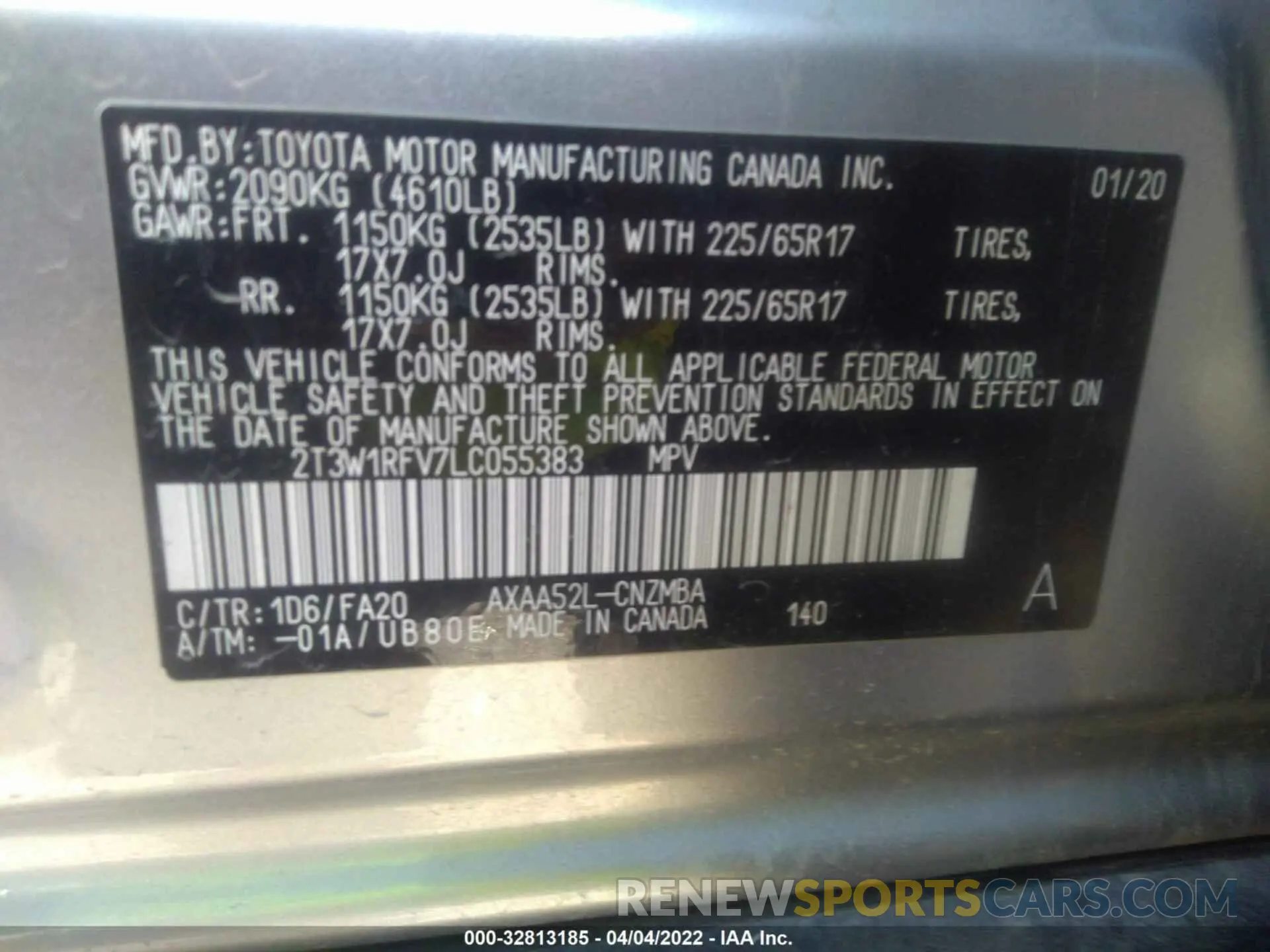 9 fotografías del automóvil dañado 2T3W1RFV7LC055383 TOYOTA RAV4 2020