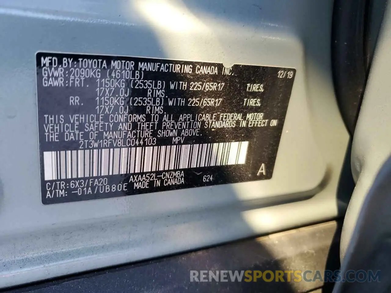 13 fotografías del automóvil dañado 2T3W1RFV8LC044103 TOYOTA RAV4 2020