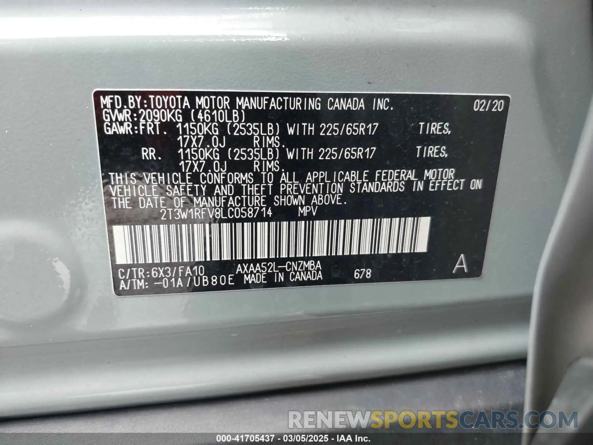 9 fotografías del automóvil dañado 2T3W1RFV8LC058714 TOYOTA RAV4 2020