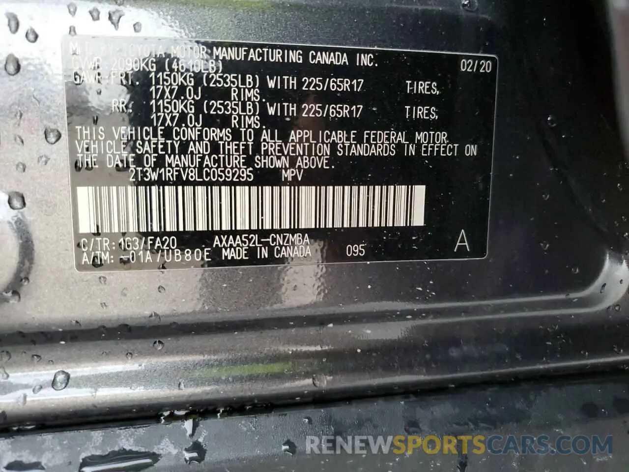 13 fotografías del automóvil dañado 2T3W1RFV8LC059295 TOYOTA RAV4 2020