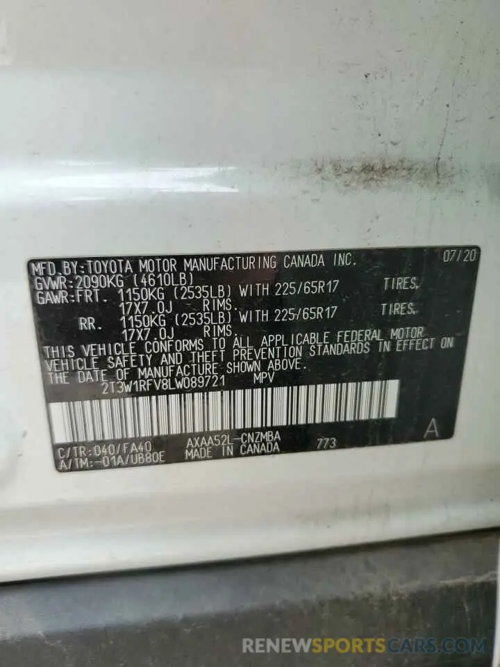 13 fotografías del automóvil dañado 2T3W1RFV8LW089721 TOYOTA RAV4 2020