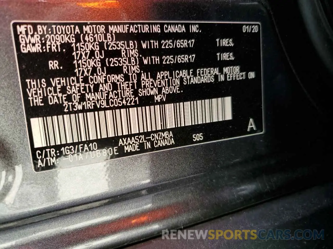 13 fotografías del automóvil dañado 2T3W1RFV9LC054221 TOYOTA RAV4 2020