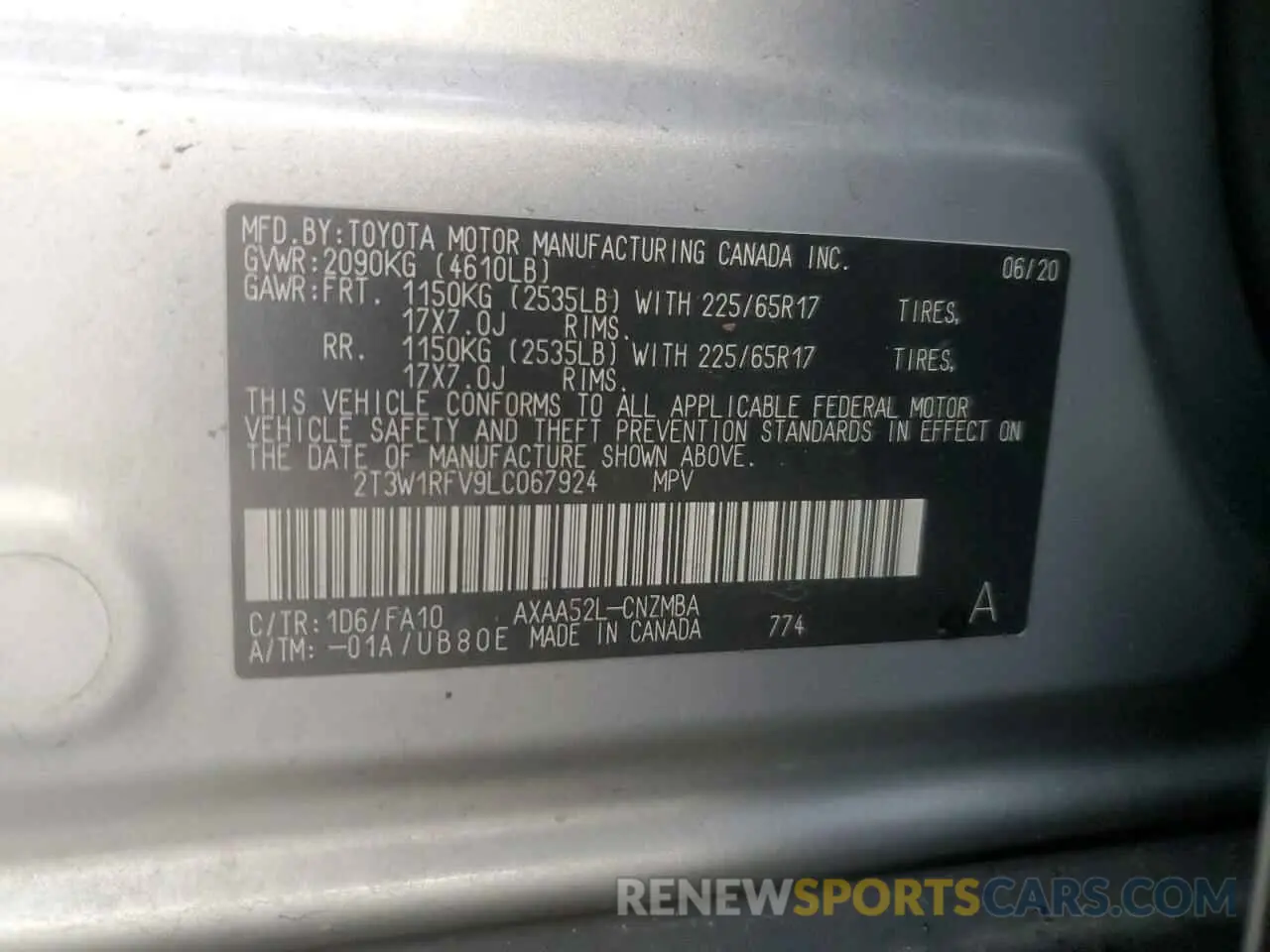 13 fotografías del automóvil dañado 2T3W1RFV9LC067924 TOYOTA RAV4 2020