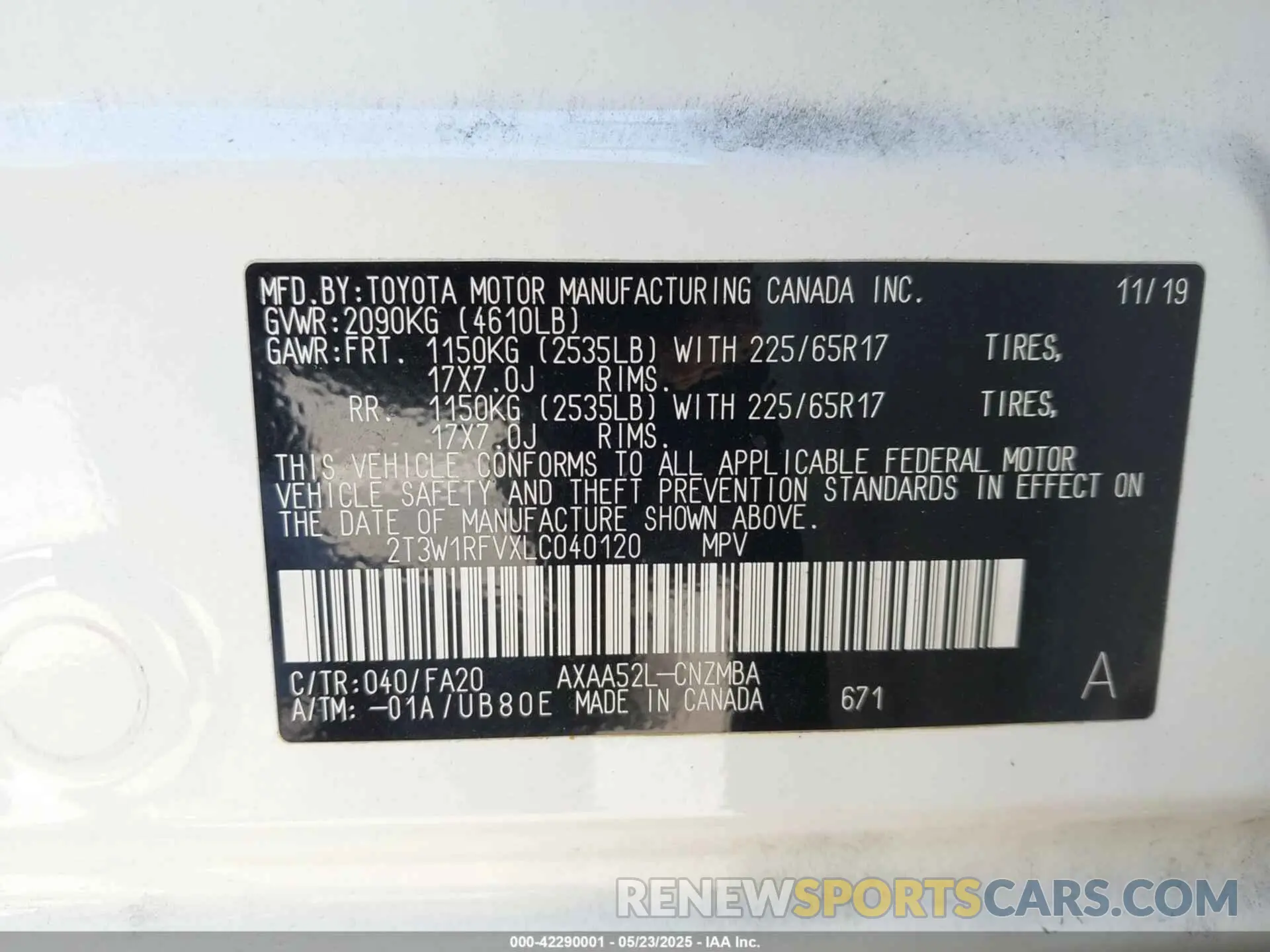 9 fotografías del automóvil dañado 2T3W1RFVXLC040120 TOYOTA RAV4 2020