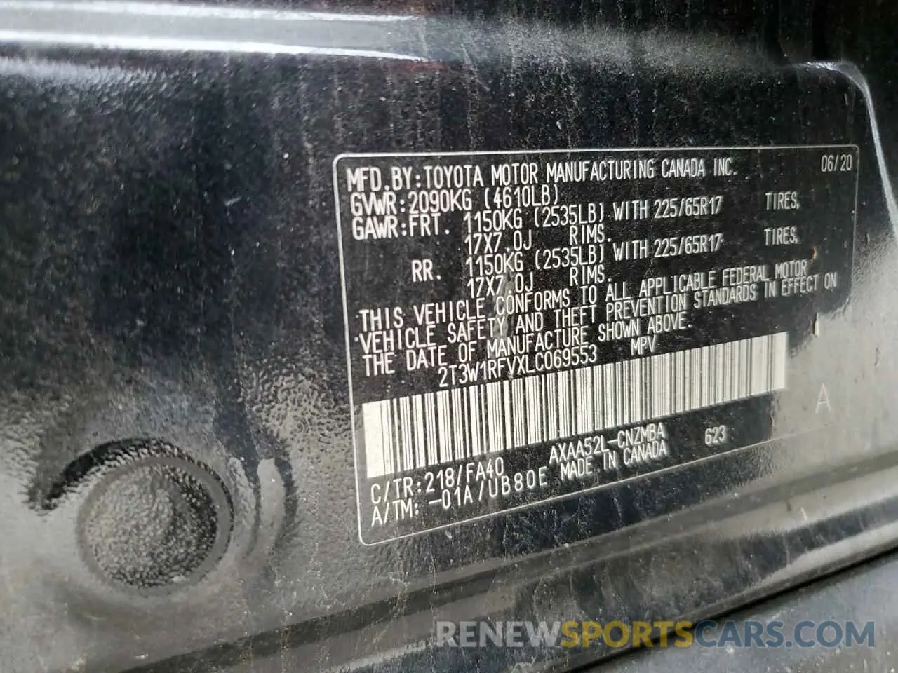 13 fotografías del automóvil dañado 2T3W1RFVXLC069553 TOYOTA RAV4 2020