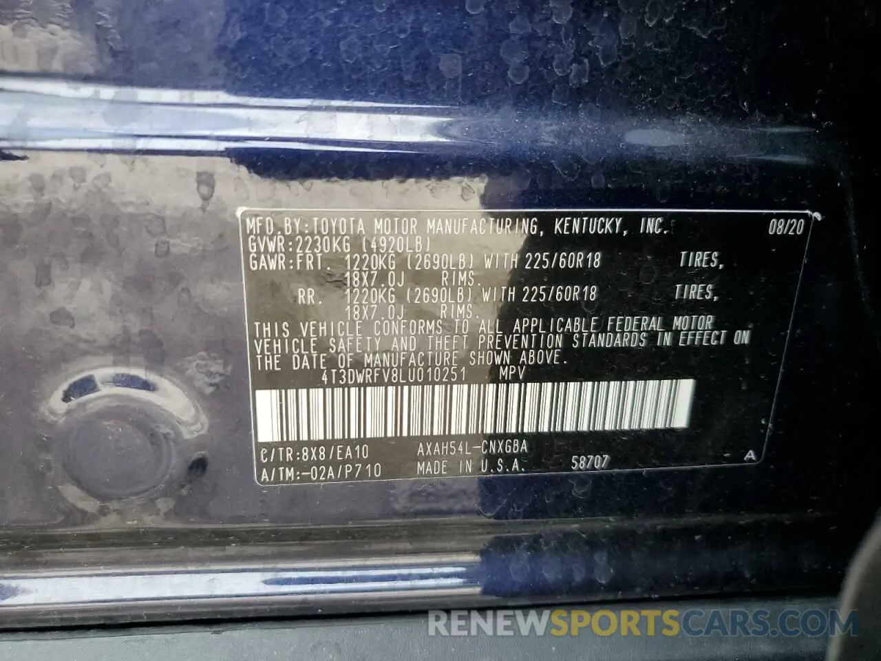 14 fotografías del automóvil dañado 4T3DWRFV8LU010251 TOYOTA RAV4 2020