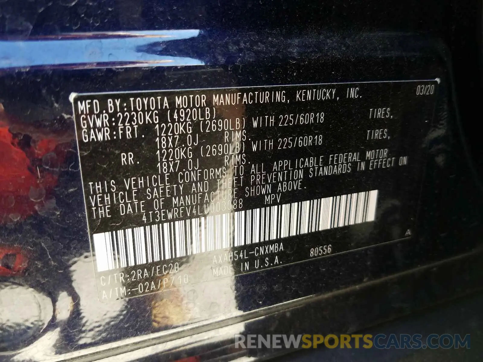 10 fotografías del automóvil dañado 4T3EWRFV4LU003088 TOYOTA RAV4 2020