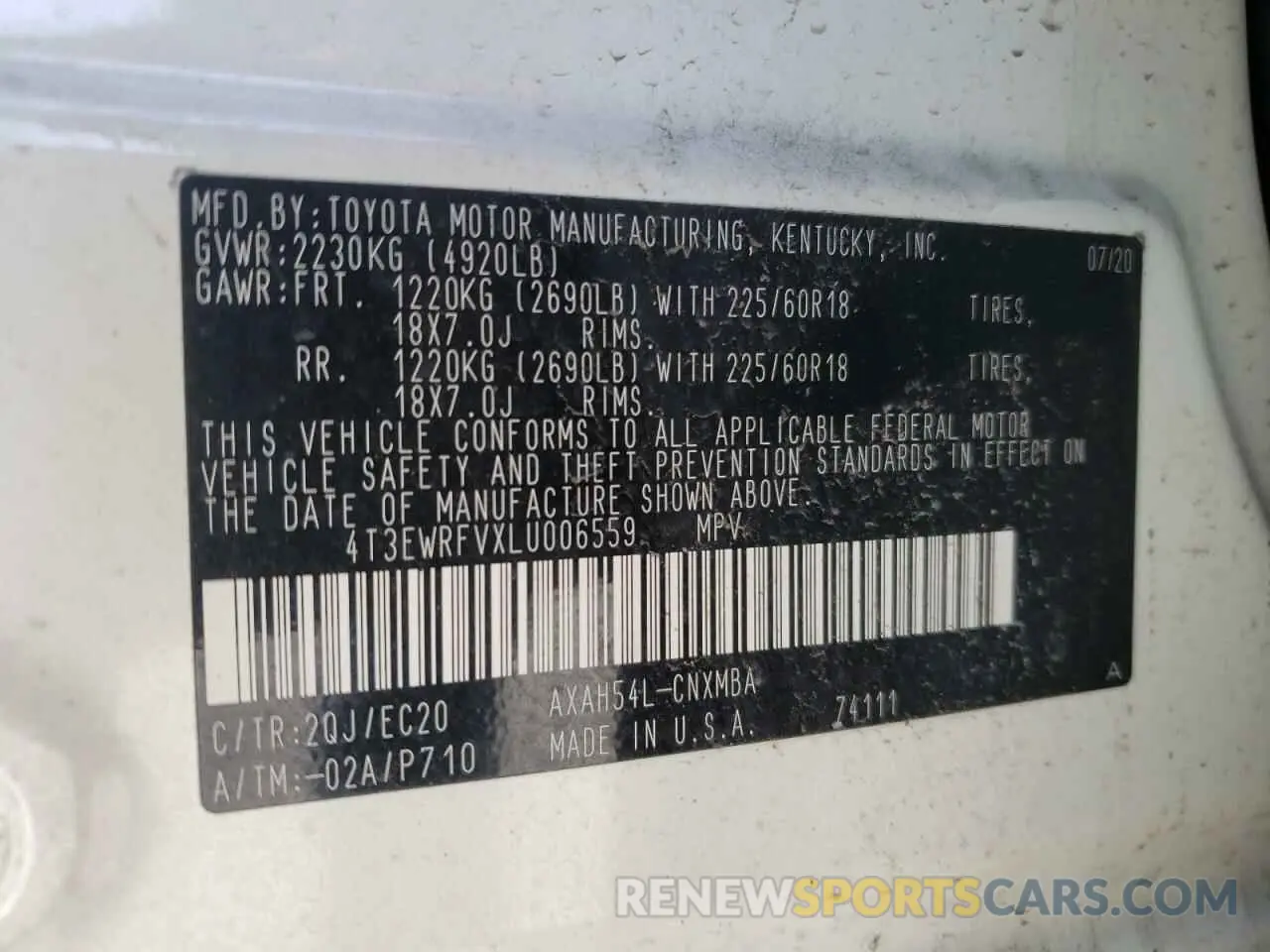 10 fotografías del automóvil dañado 4T3EWRFVXLU006559 TOYOTA RAV4 2020