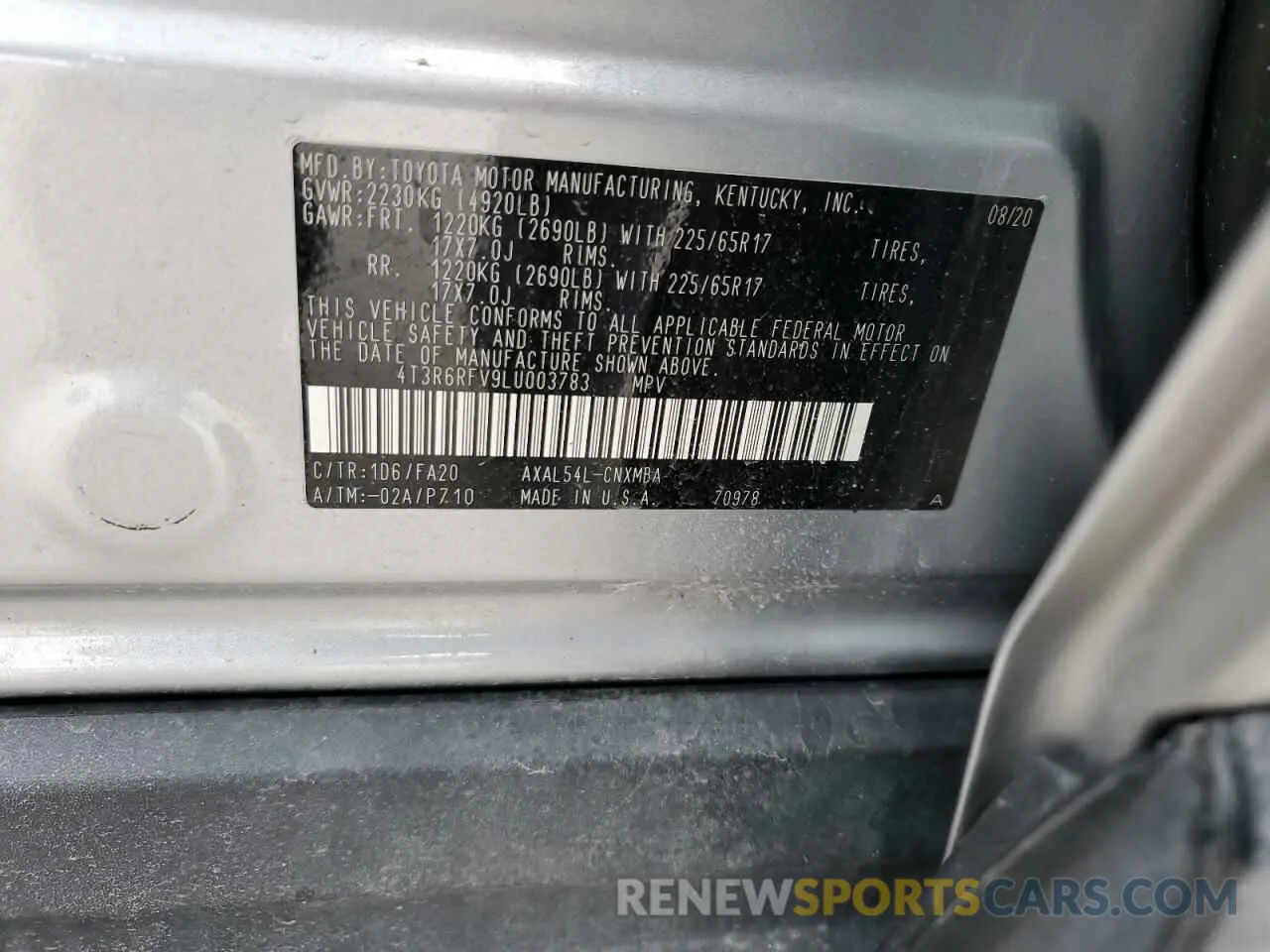 12 fotografías del automóvil dañado 4T3R6RFV9LU003783 TOYOTA RAV4 2020