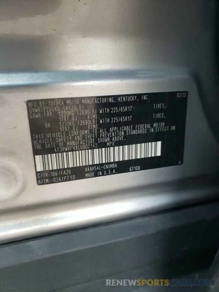12 fotografías del automóvil dañado 4T3RWRFVXLU002142 TOYOTA RAV4 2020
