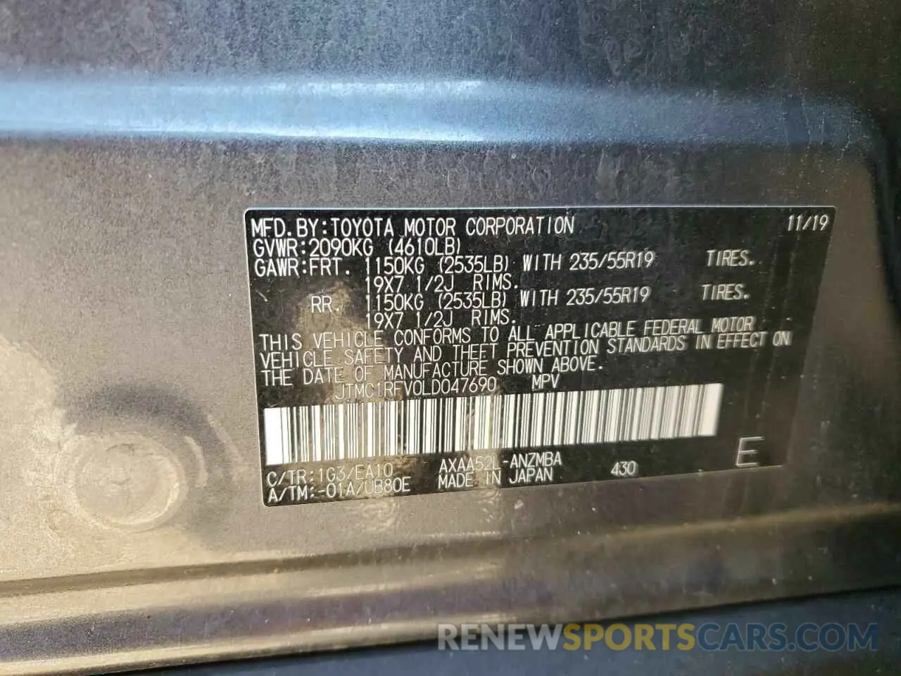 14 fotografías del automóvil dañado JTMC1RFV0LD047690 TOYOTA RAV4 2020