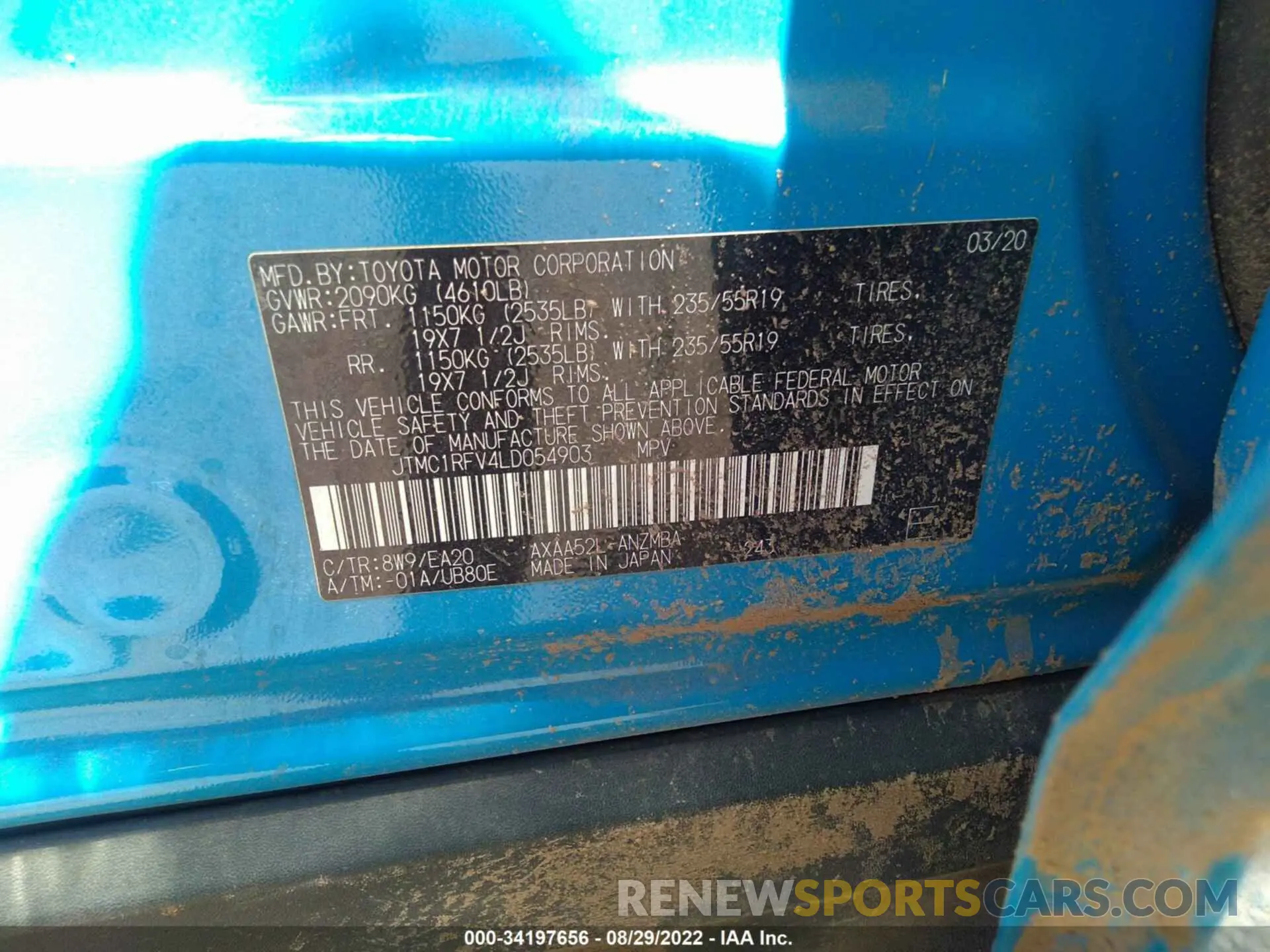 9 fotografías del automóvil dañado JTMC1RFV4LD054903 TOYOTA RAV4 2020