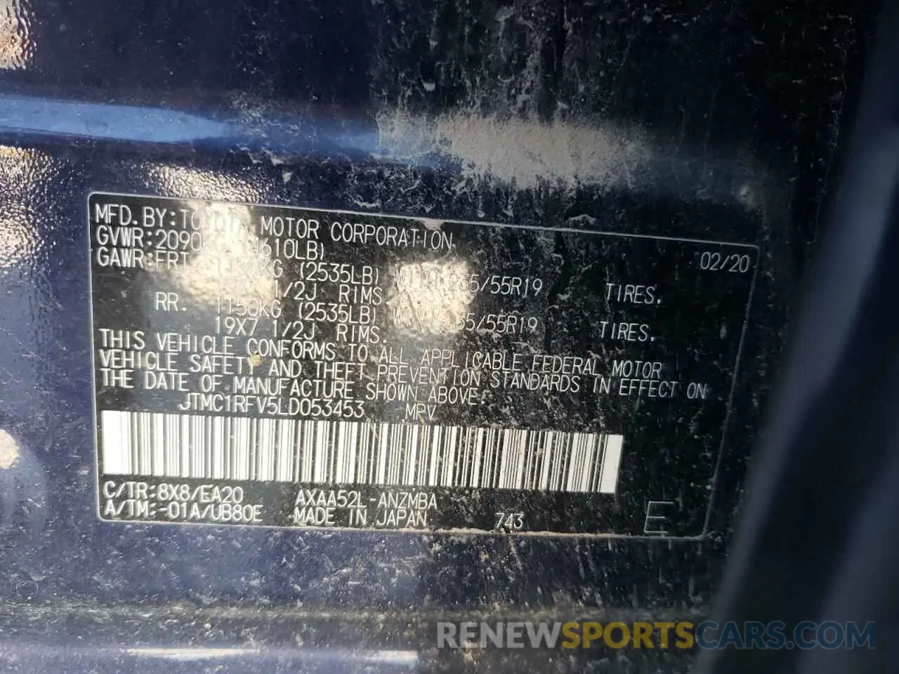 10 fotografías del automóvil dañado JTMC1RFV5LD053453 TOYOTA RAV4 2020