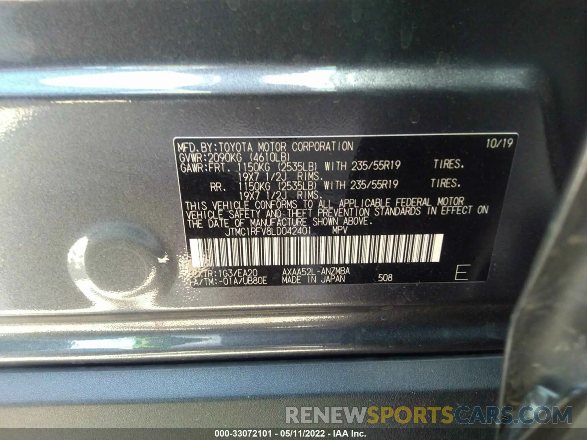 9 fotografías del automóvil dañado JTMC1RFV8LD042401 TOYOTA RAV4 2020
