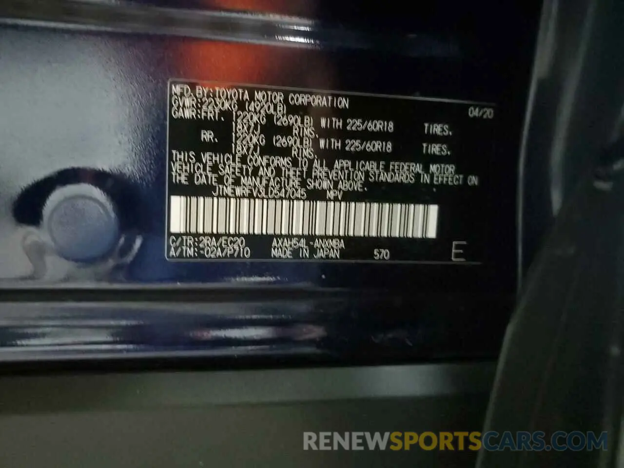 14 fotografías del automóvil dañado JTMEWRFV3LD547045 TOYOTA RAV4 2020