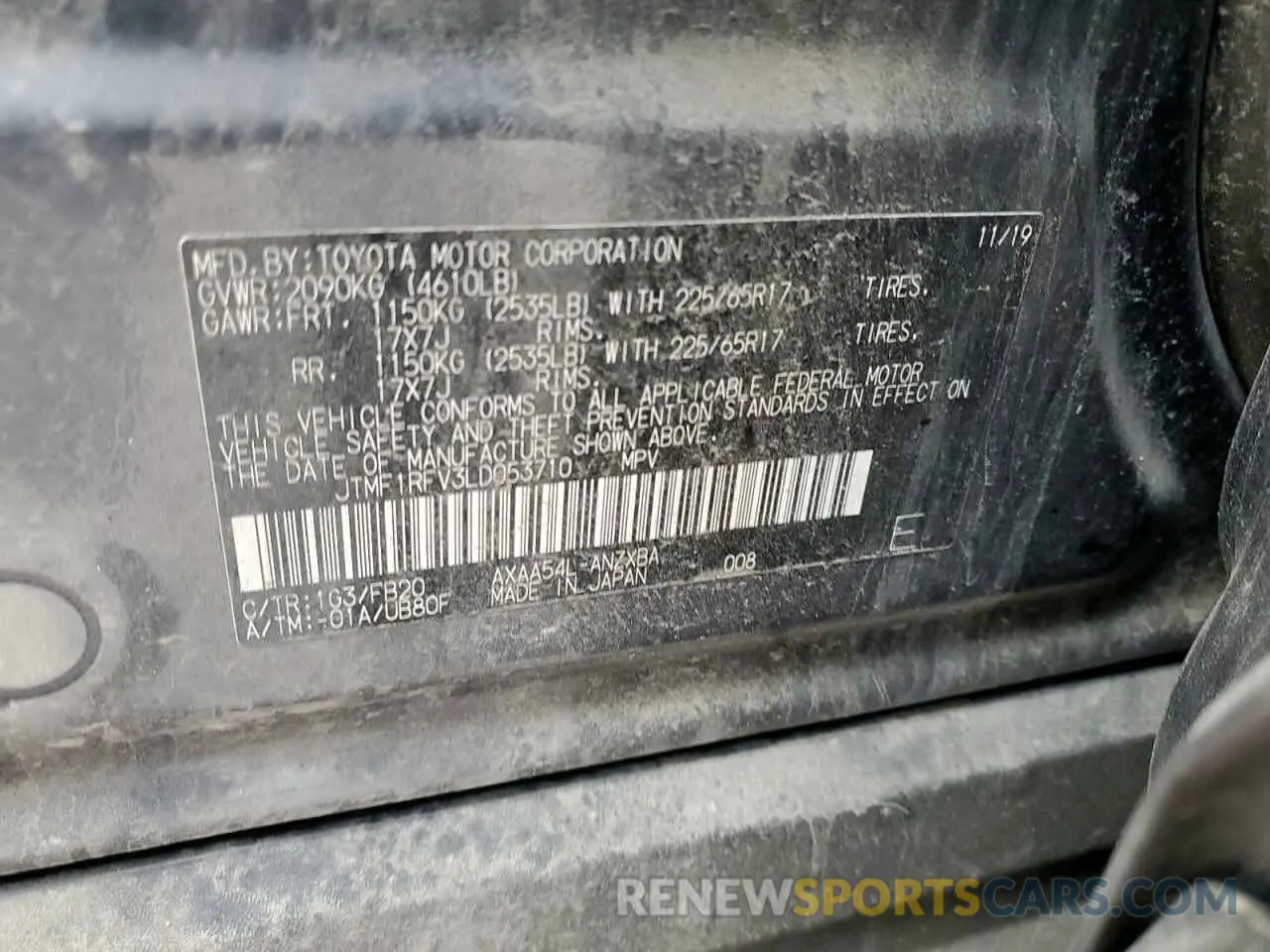 13 fotografías del automóvil dañado JTMF1RFV3LD053710 TOYOTA RAV4 2020