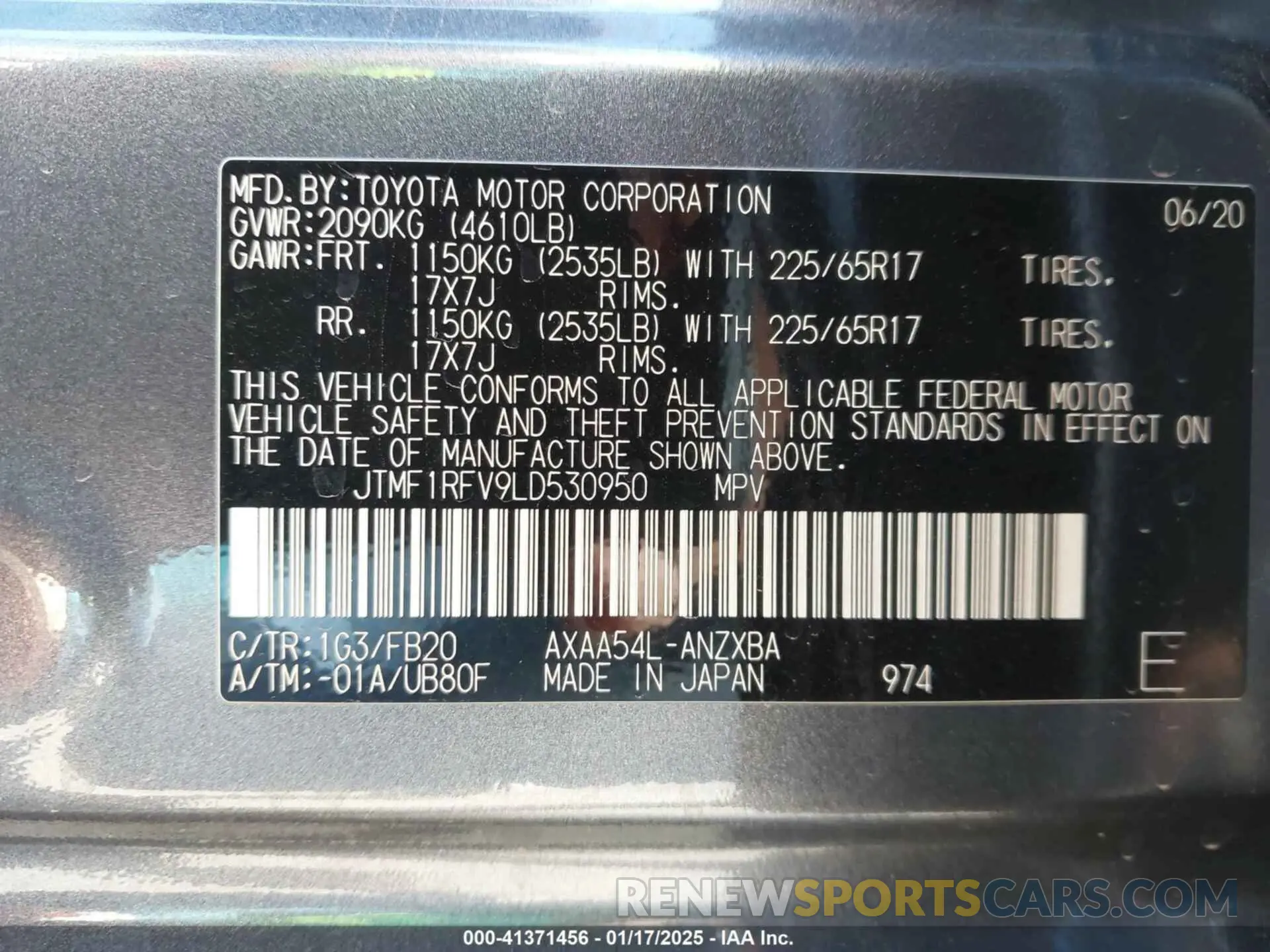 9 fotografías del automóvil dañado JTMF1RFV9LD530950 TOYOTA RAV4 2020