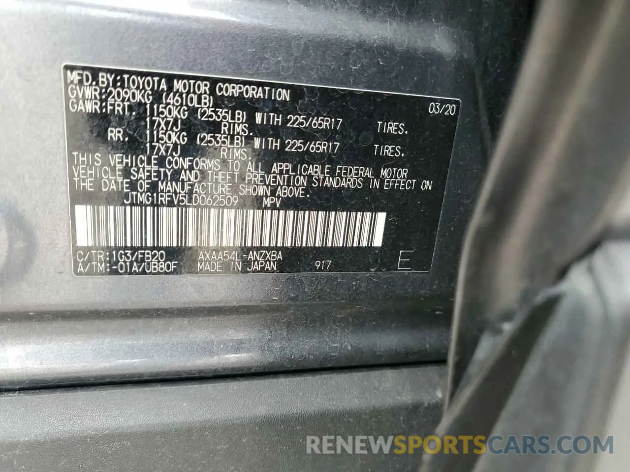 14 fotografías del automóvil dañado JTMG1RFV5LD062509 TOYOTA RAV4 2020