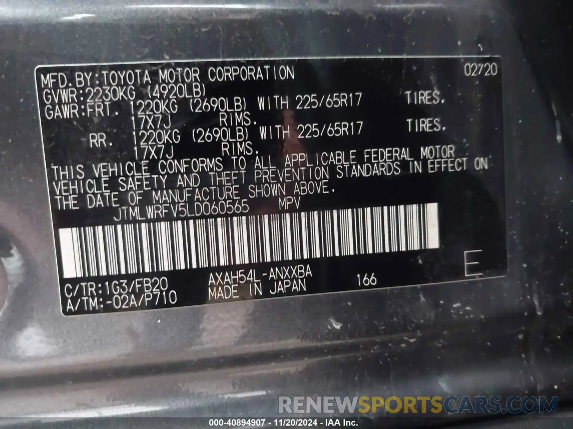 9 fotografías del automóvil dañado JTMLWRFV5LD060565 TOYOTA RAV4 2020