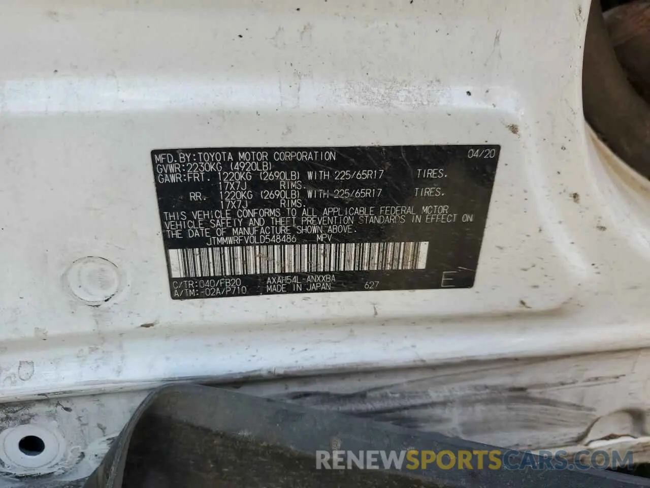 13 fotografías del automóvil dañado JTMMWRFV0LD548486 TOYOTA RAV4 2020