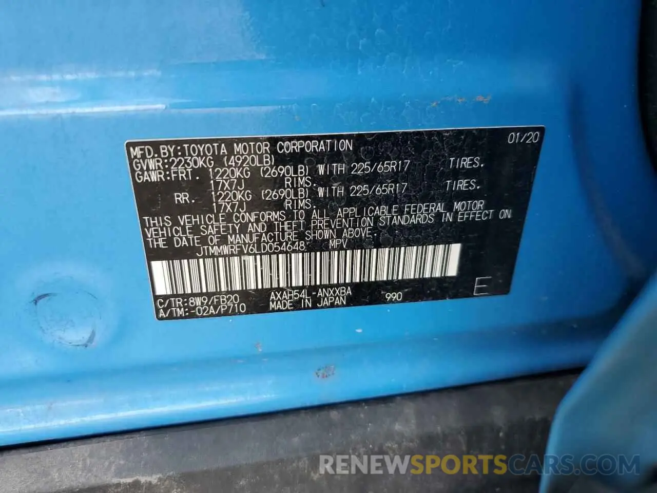 13 fotografías del automóvil dañado JTMMWRFV6LD054648 TOYOTA RAV4 2020