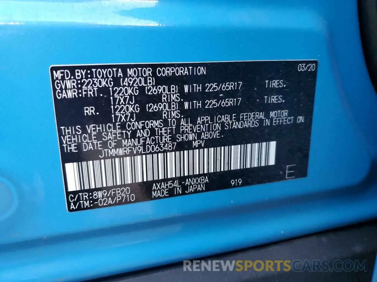 13 fotografías del automóvil dañado JTMMWRFV9LD063487 TOYOTA RAV4 2020