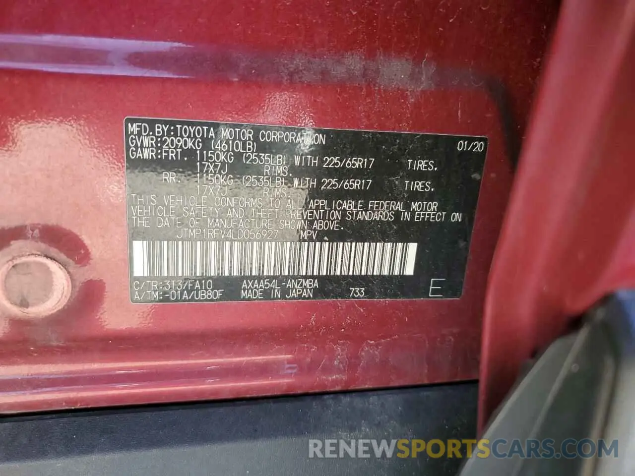 12 fotografías del automóvil dañado JTMP1RFV4LD056927 TOYOTA RAV4 2020