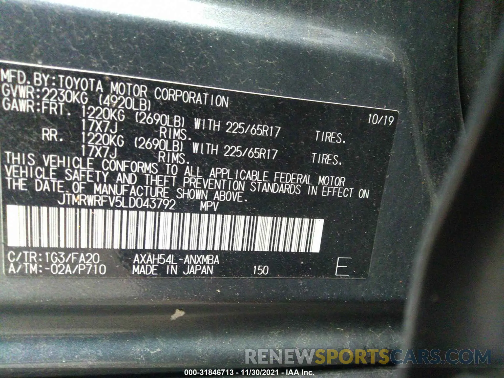 9 fotografías del automóvil dañado JTMRWRFV5LD043792 TOYOTA RAV4 2020