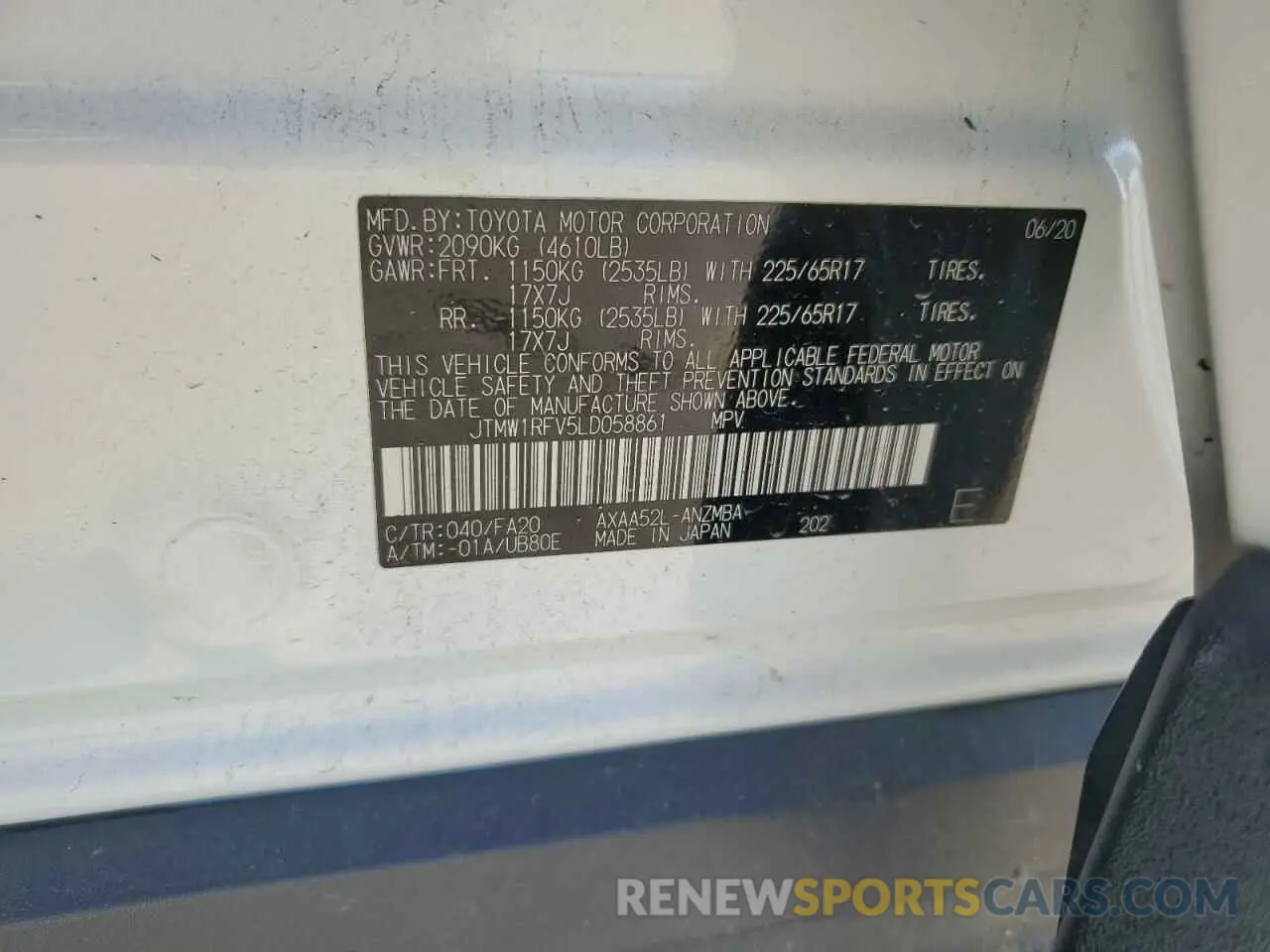 12 fotografías del automóvil dañado JTMW1RFV5LD058861 TOYOTA RAV4 2020