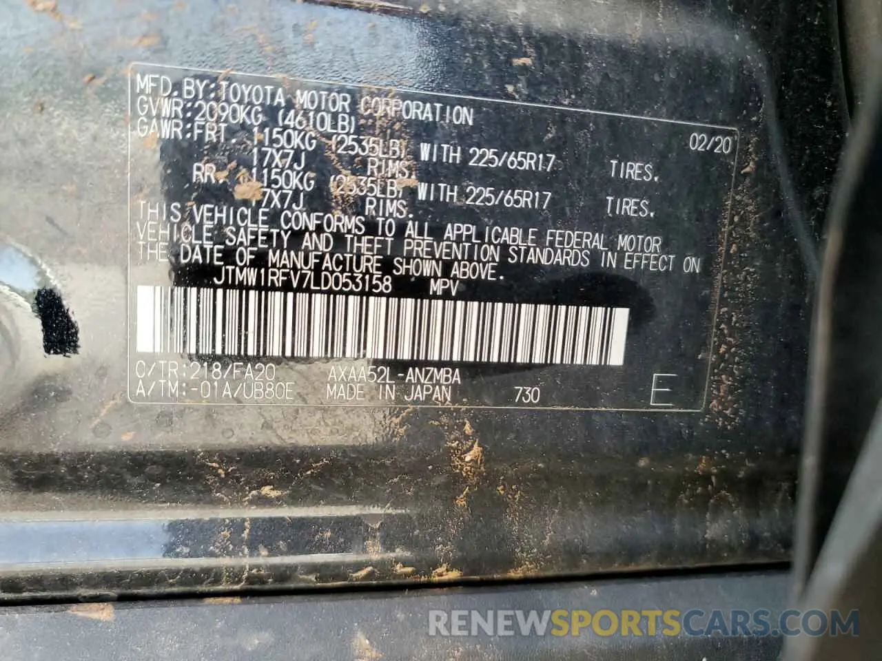 14 fotografías del automóvil dañado JTMW1RFV7LD053158 TOYOTA RAV4 2020