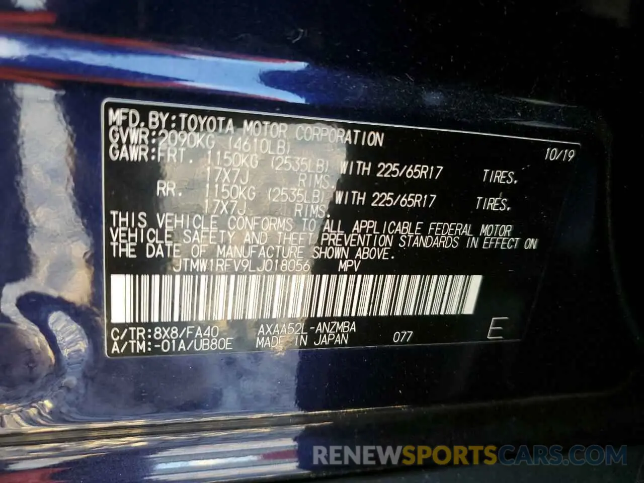 14 fotografías del automóvil dañado JTMW1RFV9LJ018056 TOYOTA RAV4 2020