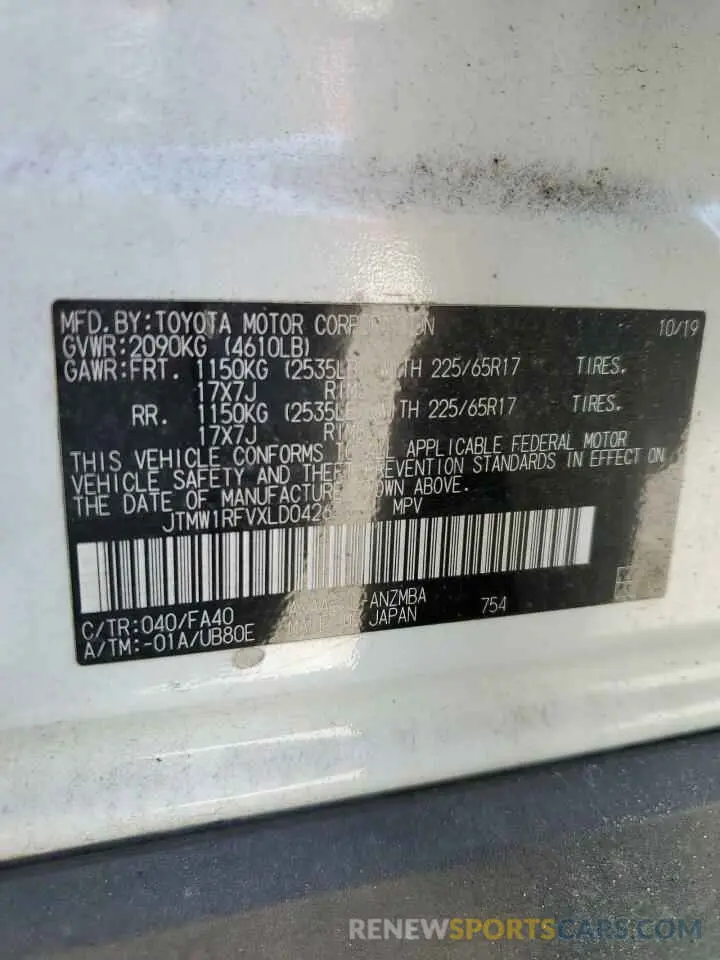 13 fotografías del automóvil dañado JTMW1RFVXLD042638 TOYOTA RAV4 2020