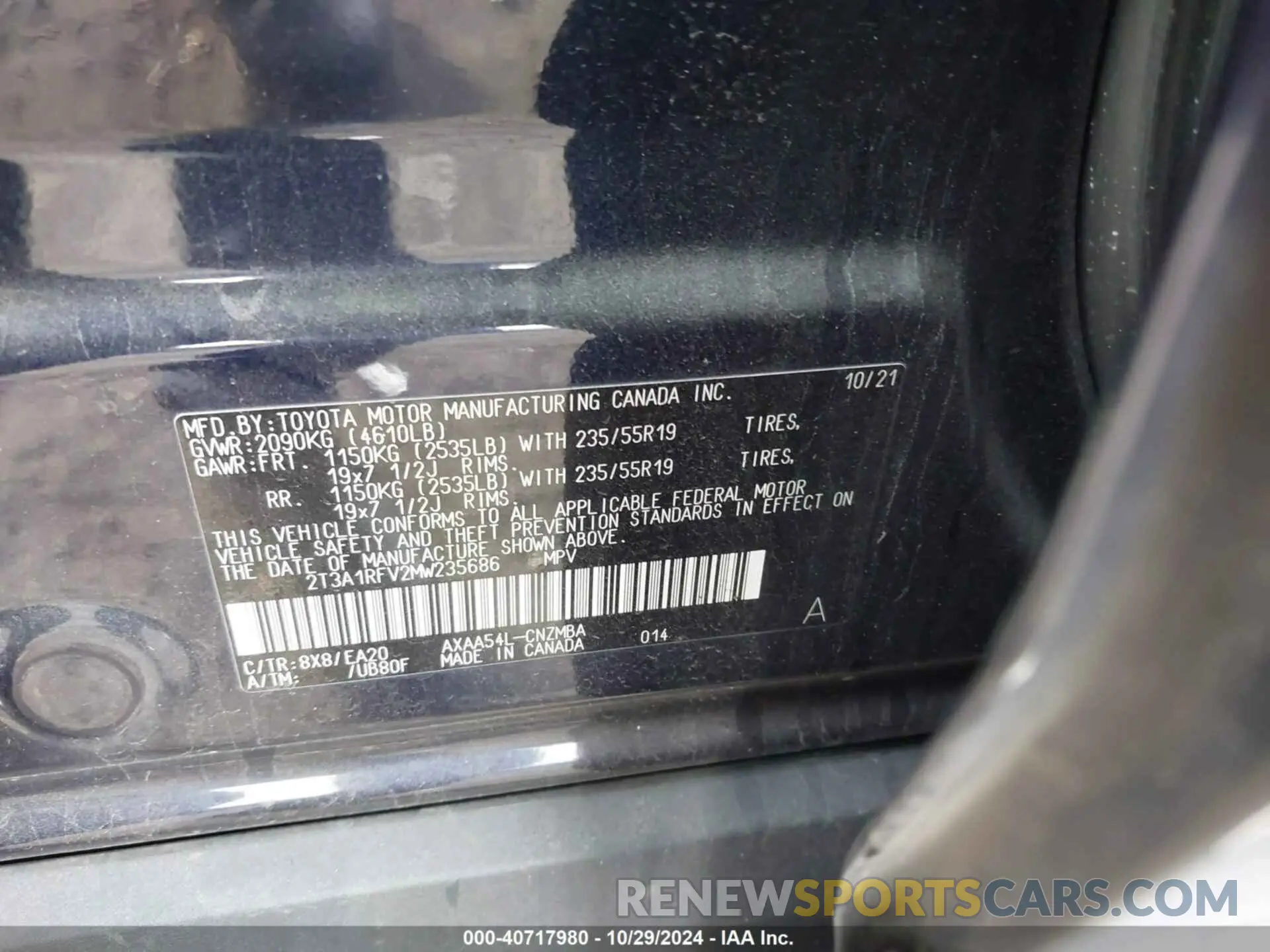 9 fotografías del automóvil dañado 2T3A1RFV2MW235686 TOYOTA RAV4 2021